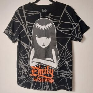 Emily The Strange Black & Gray Emily and Spider Web Graphic T-Shirt